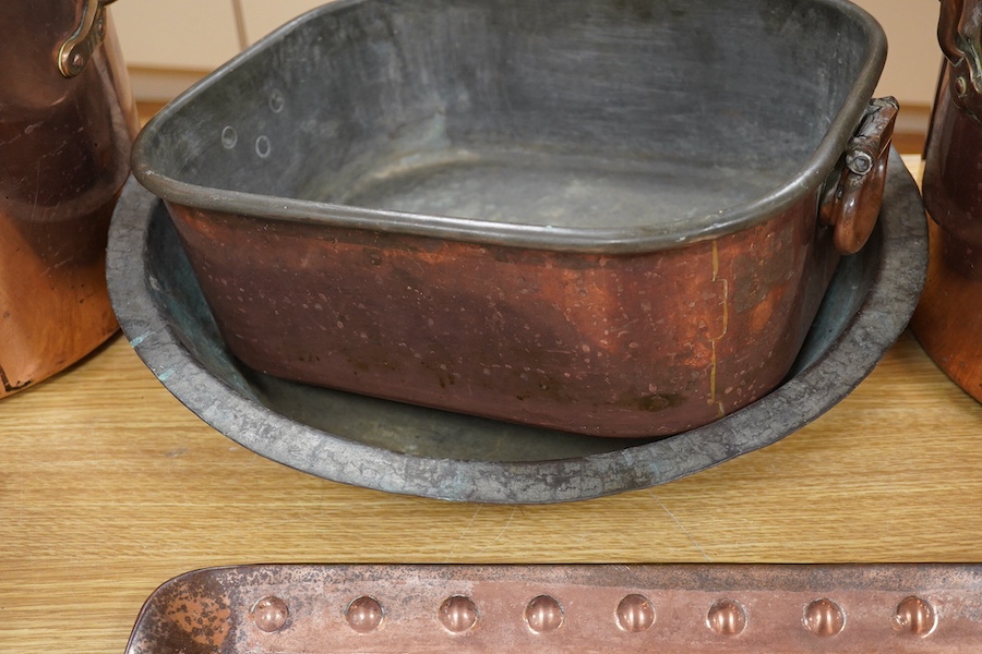 A collection of various copper wares to include military issue pan. Condition - fair